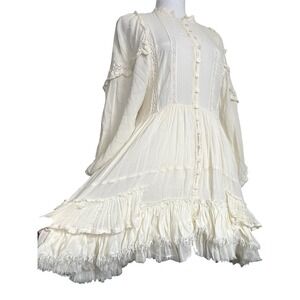 RARE Free People Ambrosia Cream Mini Dress Ethereal Romantic Victorian Boho Sz S